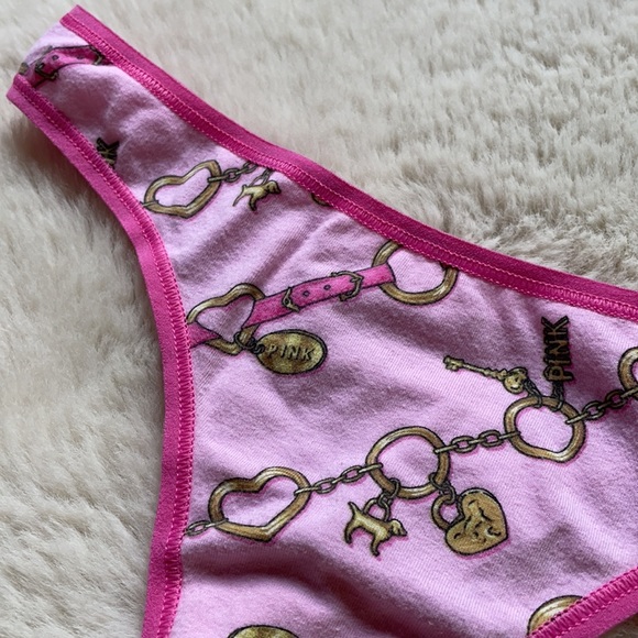 VS PINK | Y2K Pink & Gold Charms Low Rise Thong | M - Picture 12 of 15
